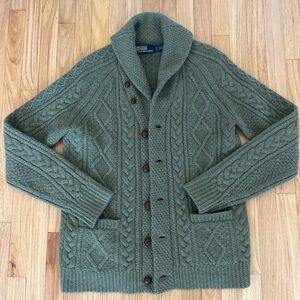Polo Ralph Lauren Small Wool Cashmere Cardigan Cable Knit Shawl Collar